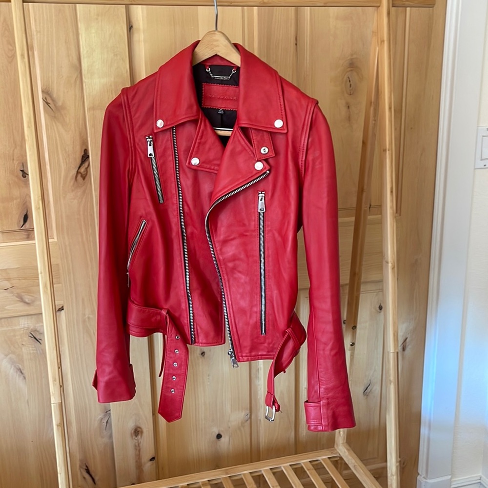 Red Leather Moto Jacket - Unbranded